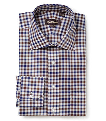 Navy/Brown Gingham Check Dress Shirt